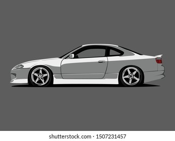 detailed body and rims of a car cartoon vector illustration isolated with flat grey background