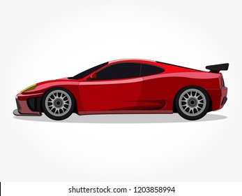 detailed body and rims of a flat colored car cartoon with black stroke and shadow effect in wide screen ratio