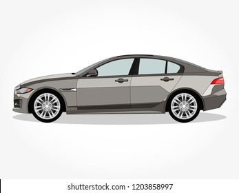 detailed body and rims of a flat colored car cartoon with black stroke and shadow effect in wide screen ratio