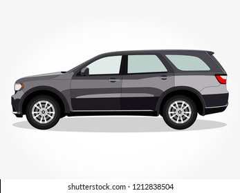 detailed body and rims of a flat colored car cartoon vector illustration with black stroke and shadow effect in wide screen ratio