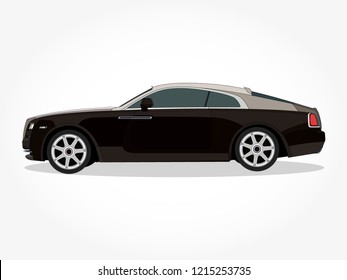 detailed body and rims of a flat colored car cartoon vector illustration with black stroke isolated in wide screen ratio