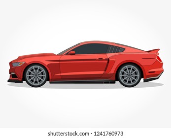 detailed body and rims of a flat colored car cartoon vector illustration with black stroke and shadow effect in wide screen ratio