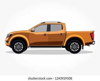 detailed body and rims of a flat colored truck cartoon vector illustration with black stroke and shadow effect in wide screen ratio