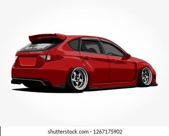 detailed body and rims of a flat colored car cartoon vector illustration with black stroke and shadow effect in wide screen ratio