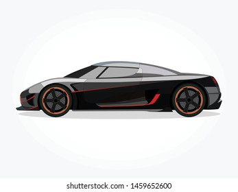 detailed body and rims of a flat colored car cartoon vector illustration with black stroke and shadow effect