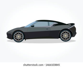 detailed body and rims of a flat colored car cartoon vector illustration with black stroke and shadow effect