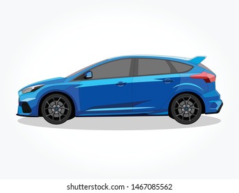 detailed body and rims of a flat colored car cartoon vector illustration with black stroke and shadow effect