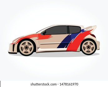 detailed body and rims of a flat colored car cartoon vector illustration with black stroke and shadow effect