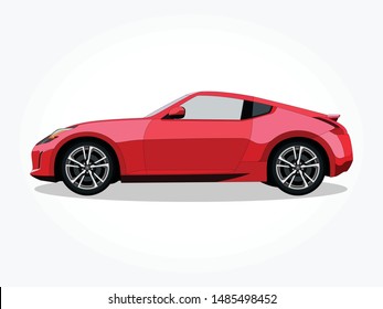 detailed body and rims of a flat colored car cartoon vector illustration with black stroke and shadow effect