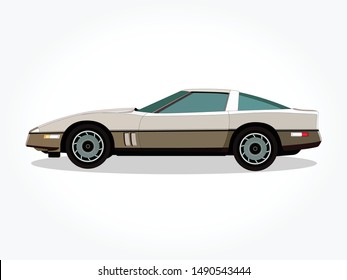detailed body and rims of a flat colored car cartoon vector illustration with black stroke and shadow effect