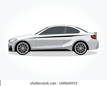 detailed body and rims of a flat colored car cartoon vector illustration with black stroke and shadow effect