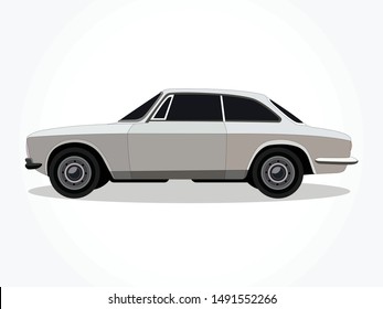 detailed body and rims of a flat colored classic car cartoon vector illustration with black stroke and shadow effect