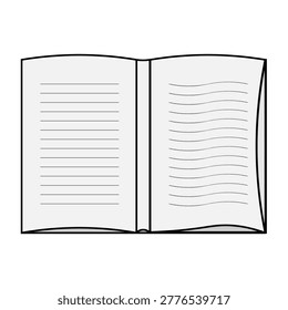 Detailed book illustration. Notepad icon Vector. Lines waves texture. Study education symbol. EPS 10.