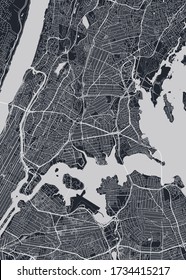 Detailed Borough Map Of The Bronx New York City, Monochrome Vector Poster Or Postcard City Street Plan Aerial View