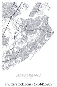 Detailed borough map of Staten Island New York city, vector poster or postcard for city road and park plan