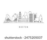 Detailed Boston skyline vector illustration. Boston, MA buildings in line art style, perfect for modern designs.