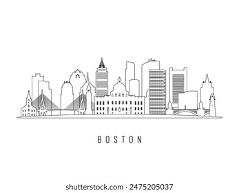 Detailed Boston skyline vector illustration. Boston, MA buildings in line art style, perfect for modern designs.