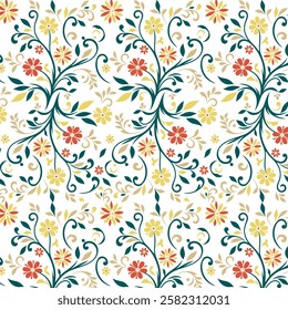detailed botanical flower pattern with all over floral design for home decoration and textile fashion