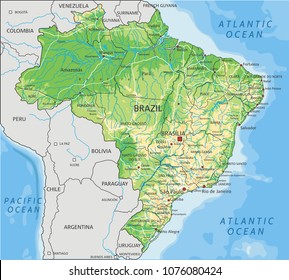 Detailed Brazil physical map.