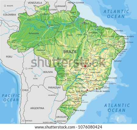 Brazil Physical Map Brazil Physical Map, Detailed Brazil Physical Map, Brazil Physical Map