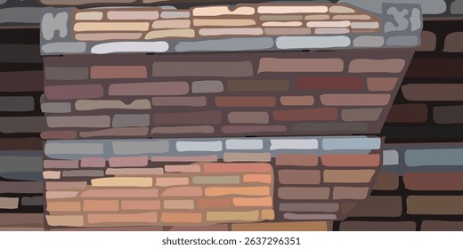 Detailed Brick Wall Texture, Brown Square Abstract Background, Illustration.