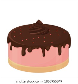 Detailed and bring pink romantic cake, for greeting Valentine day, glazed on abstract modern background. Poster, banner or greeting card.