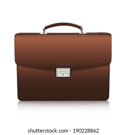 Detailed brown briefcase with leather texture isolated on white background. Vector Illustration