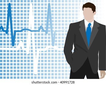 Detailed business man with EKG