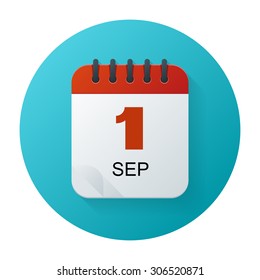 Detailed calendar vector icon with long shadow