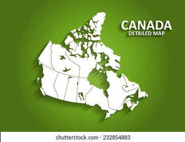 Detailed Canada Map on Green Background with Shadows (EPS10 Vector) 