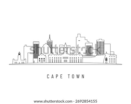Detailed Cape Town skyline vector illustration. Cape Town buildings in line art style, perfect for modern designs.
