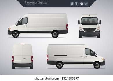 Detailed Cargo Van vector template. Realistic White Cargo Van isolated on grey background. Vector