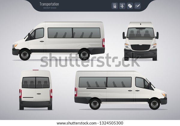 Detailed Cargo Van vector\
template. Realistic White Cargo Van isolated on grey background.\
Vector