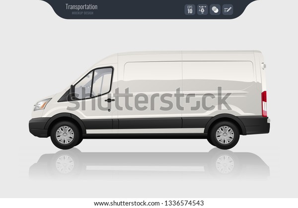 Detailed Cargo Van vector\
template. Realistic White Cargo Van isolated on grey background.\
Vector