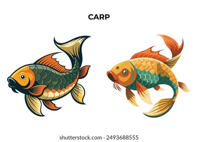 Detailed Carp fish vector illustration. Perfect for culinary, marine, and environmental designs. High-quality vector for easy customization. Ideal for menus, packaging, education, and web graphics.