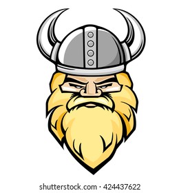 Detailed cartoon viking on white background, vector illustration.