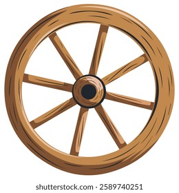 Detailed Cartoon Wooden Wheel Rustic Wild West Element for Design