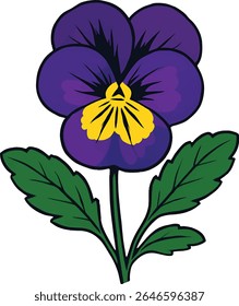 A detailed, cartoon-style illustration of a single pansy flower.