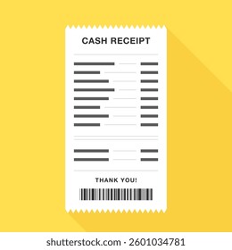 Detailed Cash Receipt with Barcode on Yellow Background Vector Illustration