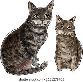Detailed Cat Dog Watercolor Painting