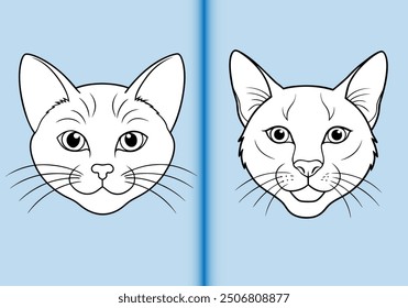 Detailed Cat Face Line Art Duo on Soft Blue Background  Vector Illustration