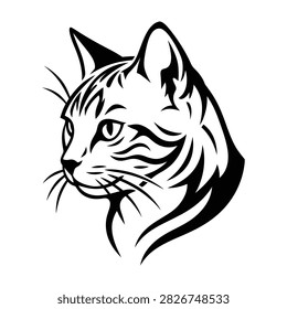 Detailed cat face profile silhouette illustration with silhouette illustration whiskers domestic portrait