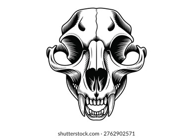 Detailed of a cat skull with visible teeth and eye sockets animal skull bone structure