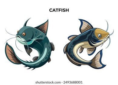 Detailed Catfish vector illustration. Perfect for culinary, marine, and environmental designs. High-quality vector for easy customization. Ideal for menus, packaging, education, and web graphics.