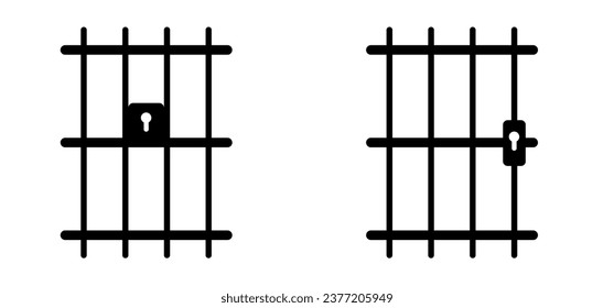 Detailed cell door. Prisoner, law enforcement and criminal justice sign. For handcuffs. Jail, bars prison icon. jailed hands. Slave iron. Prisoner or arrested man Locking up prisoners or slaves.