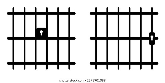 Detailed cell door. Prisoner, law enforcement and criminal justice sign. For handcuffs. Jail, bars prison icon. jailed hands. Slave iron. Prisoner or arrested man Locking up prisoners or slaves.