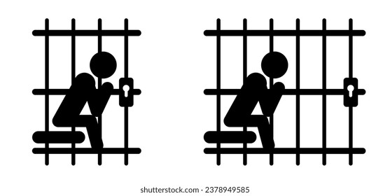 Detailed cell door. Prisoner, law enforcement and criminal justice sign. For handcuffs. Jail, bars prison icon. jailed hands. Slave iron. Prisoner or arrested man Locking up prisoners or slaves.