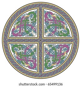 Detailed celtic cross design element with birds