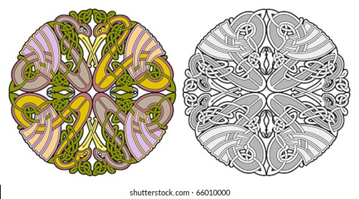 Detailed celtic design element with birds and animals