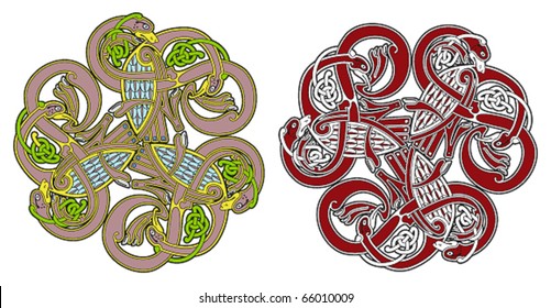 Detailed celtic design element with birds and animals